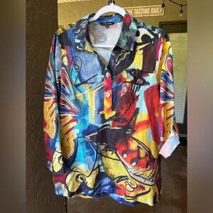 John Mark Abstract 100% Linen Blouse/Tunic Women's Size Medium